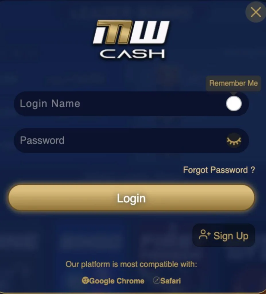 MWCASH Login Register Guide - Login Page